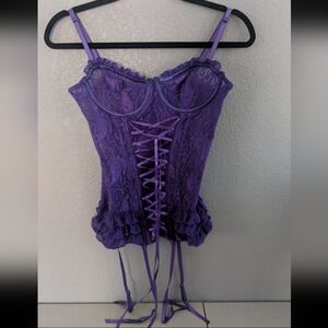 Vintage Rare Retro Purple Corset Garter Lace Ruffles Costume Renaissance Cosplay